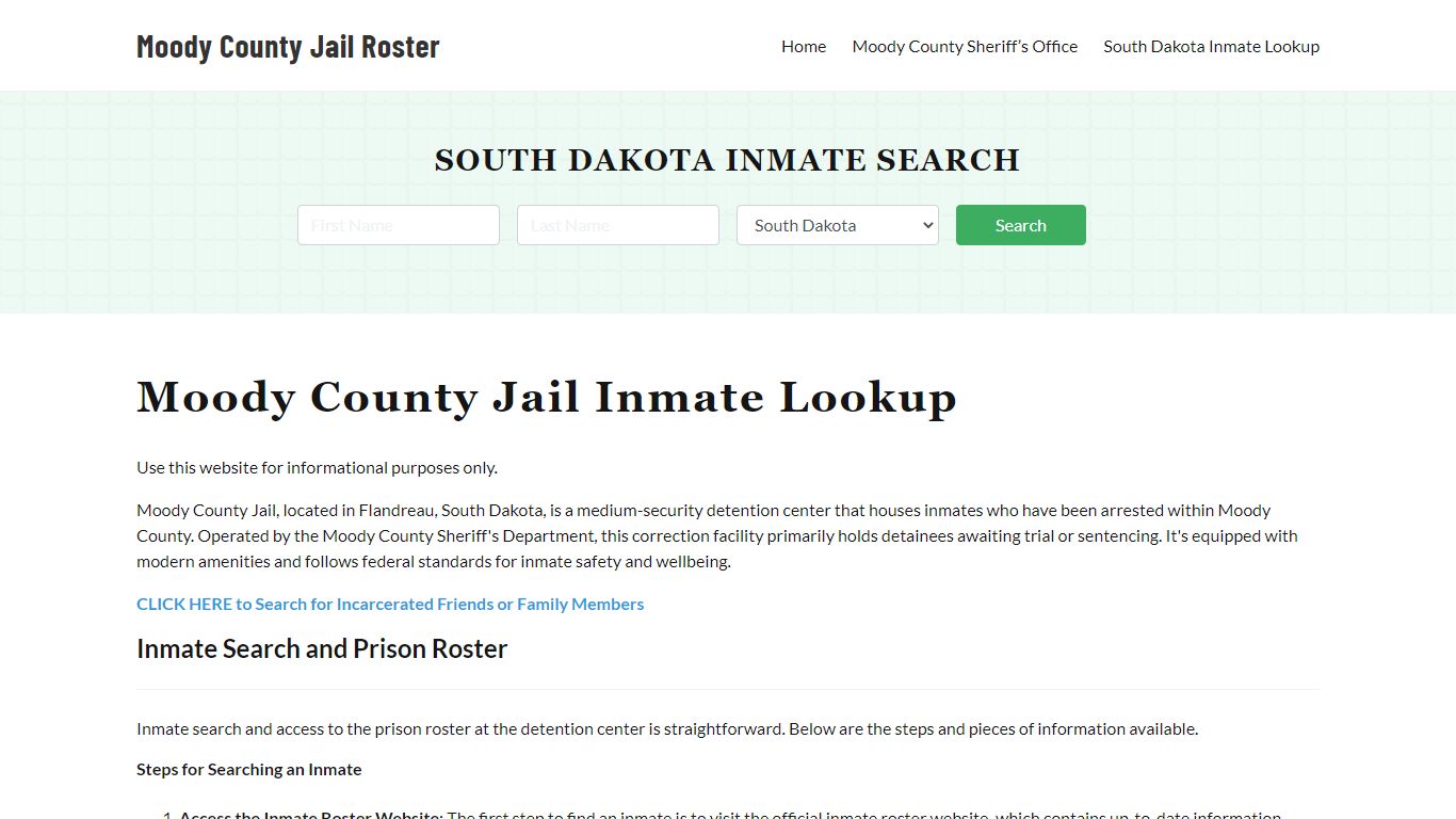 Moody County Jail Roster Lookup, SD, Inmate Search